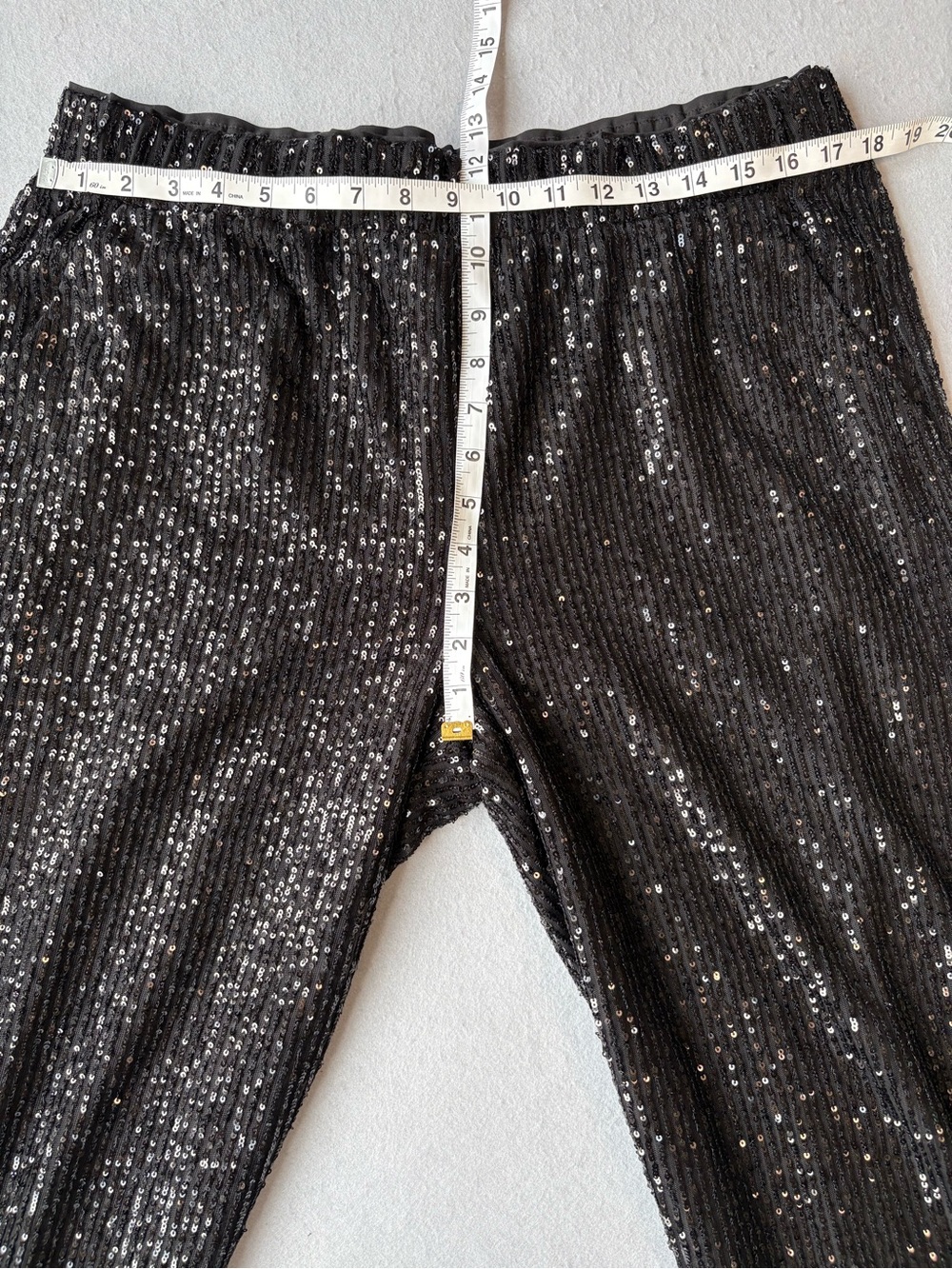 LOFT Black Sequin Jogger Pants Elastic Waist Sz L - Picture 4 of 9